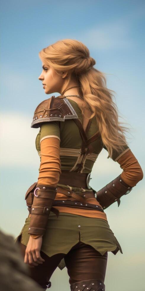 Adventurous warrior woman in fantasy outfit photo