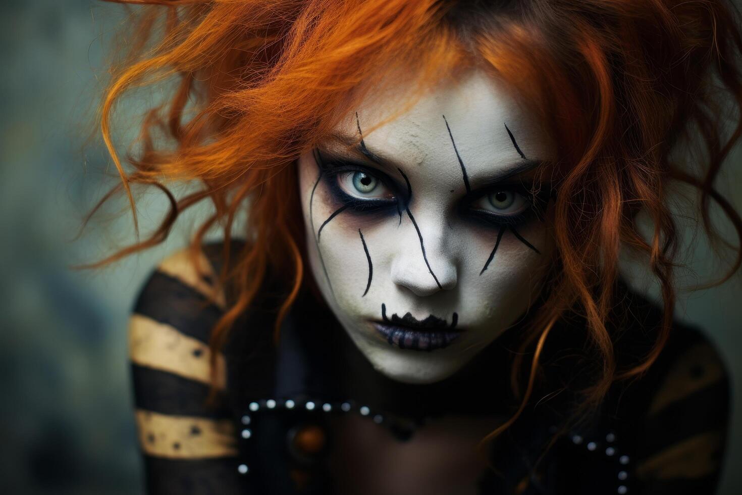 Haunting and Intense Clown Makeup Portrait photo