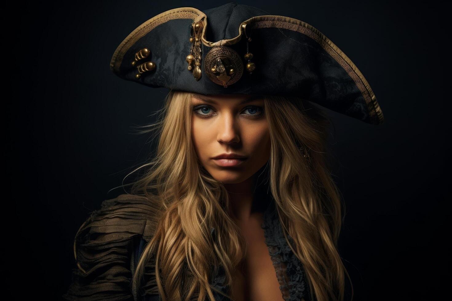 Mysterious pirate woman with golden hat photo