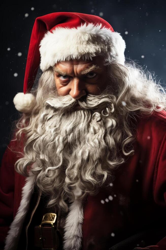 Closeup portrait of santa claus with a stern expression photo