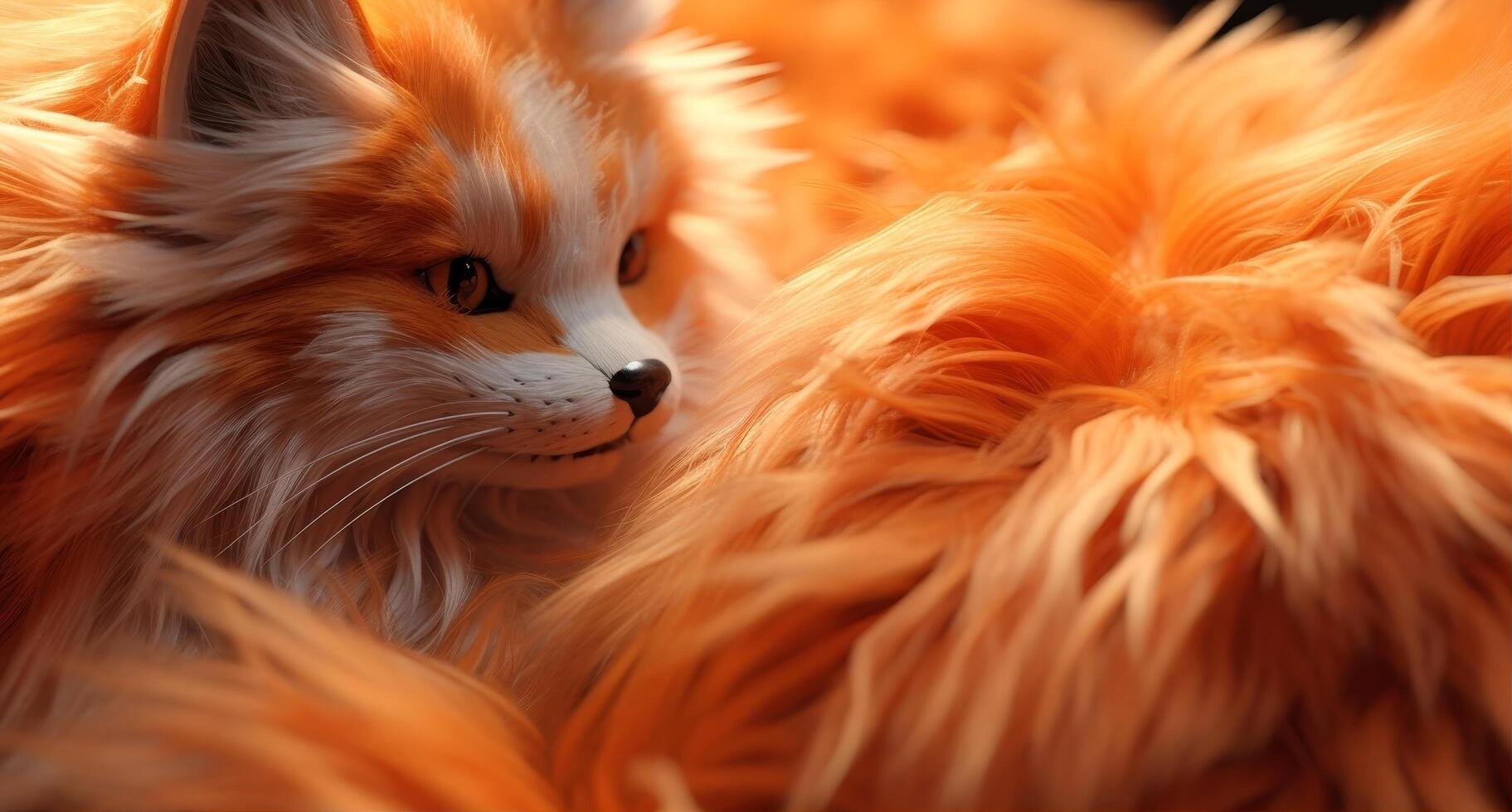 Closeup of a fluffy orange fox photo