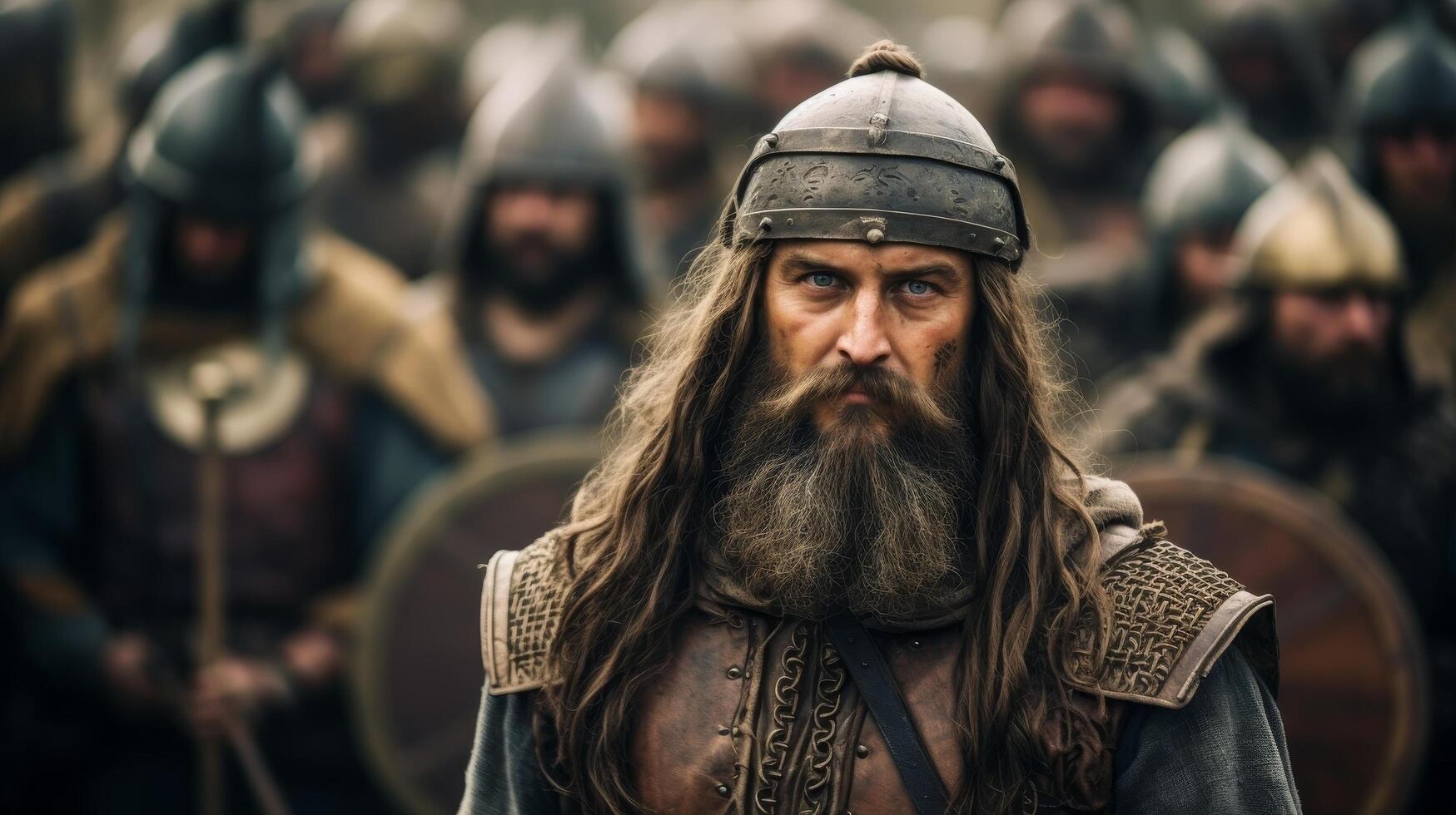 Bearded warrior in medieval armor photo
