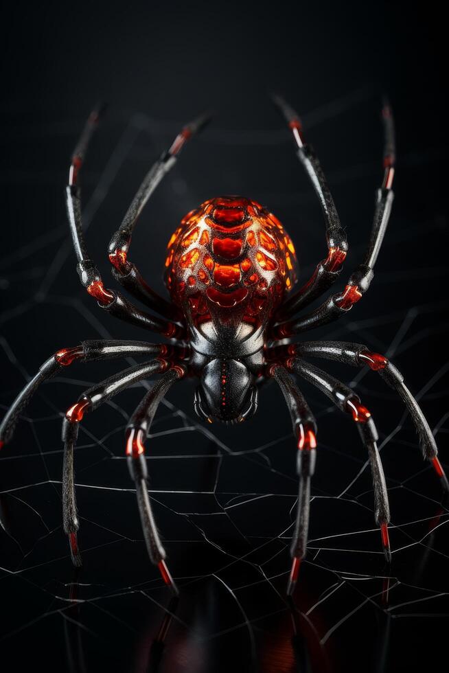 Intense close up of a large red and black spider photo