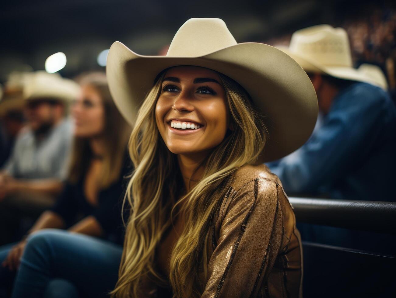 Smiling woman in cowboy hat photo