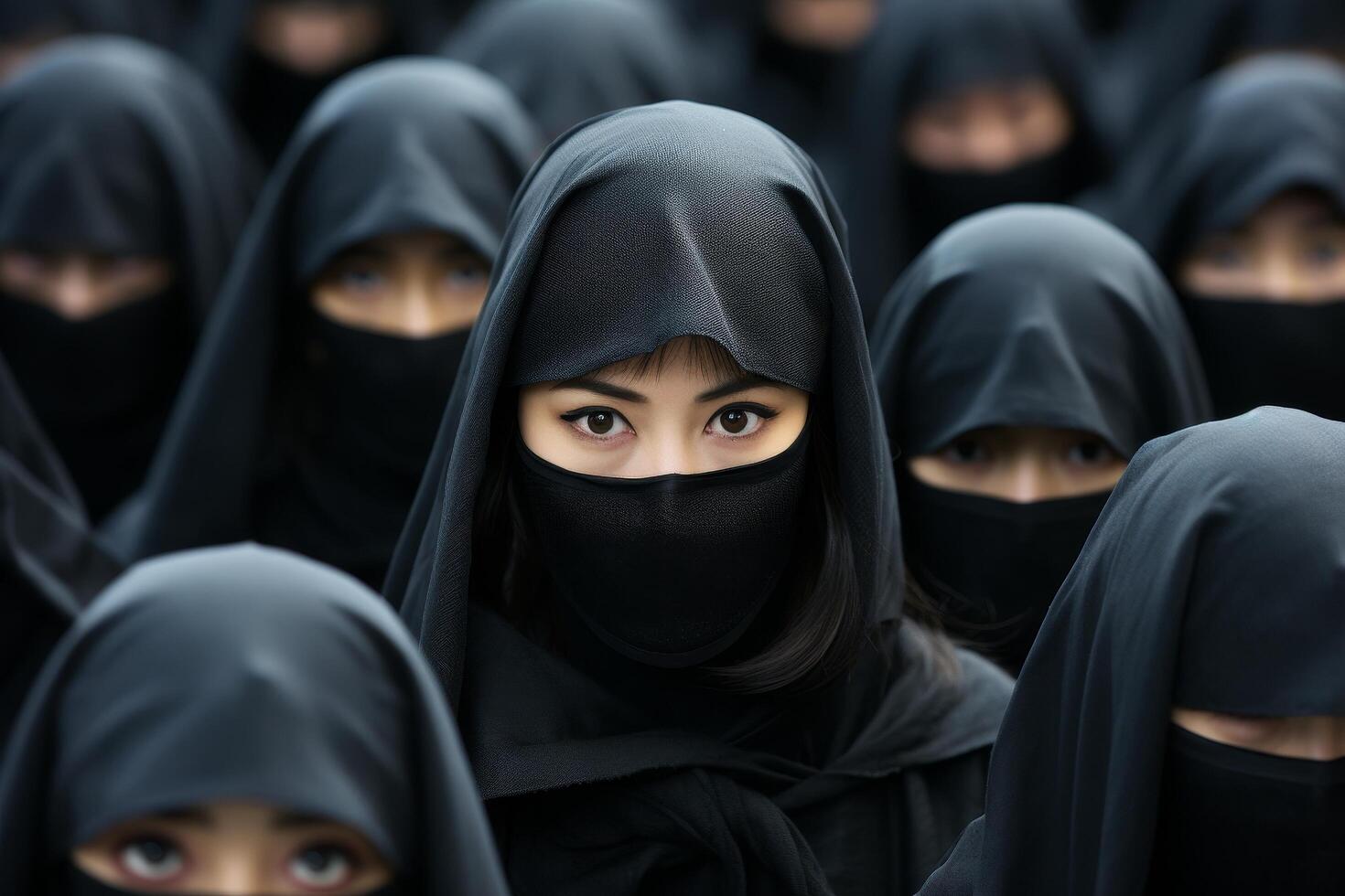 group of women in black burqas photo
