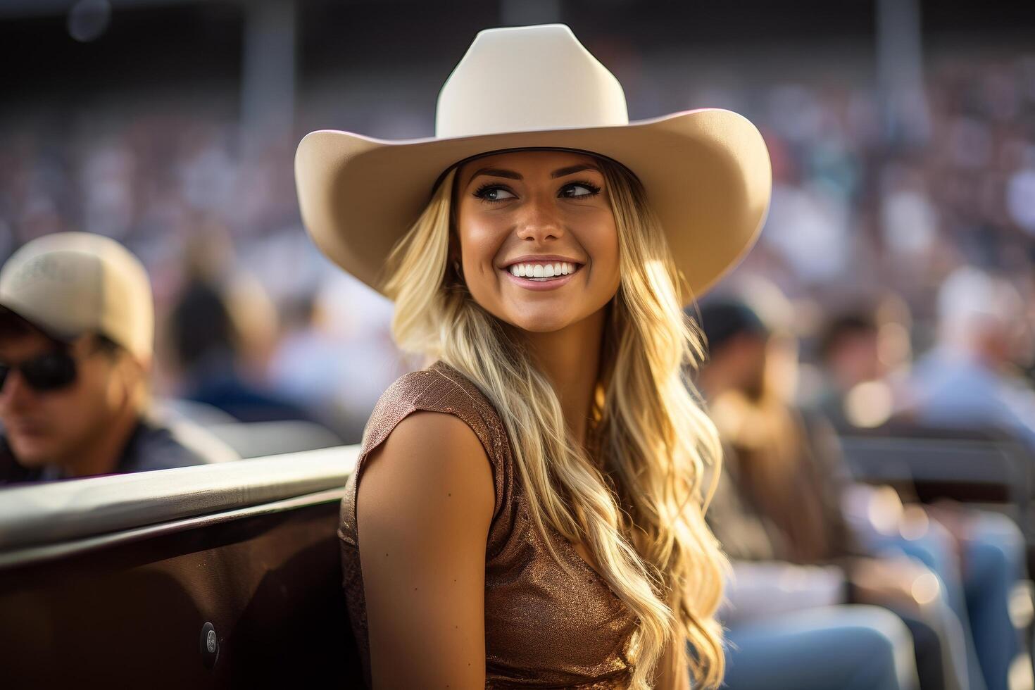 Smiling woman wearing cowgirl hat photo