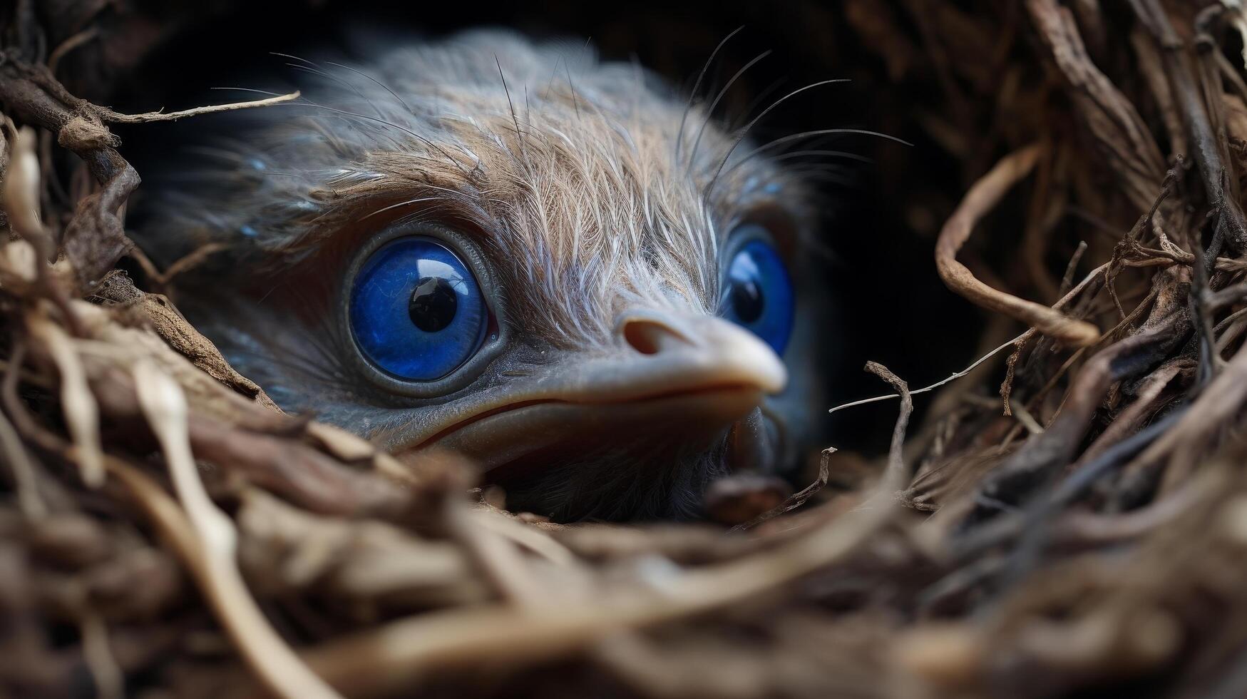 close up of a baby bird in a nest photo