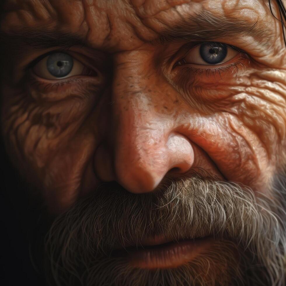 Intense Gaze of a Weathered Face photo