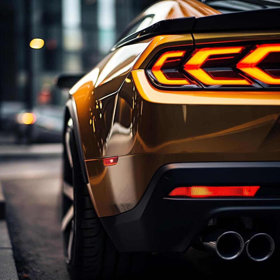 Close up of the rear end of a sleek and powerful sports car photo