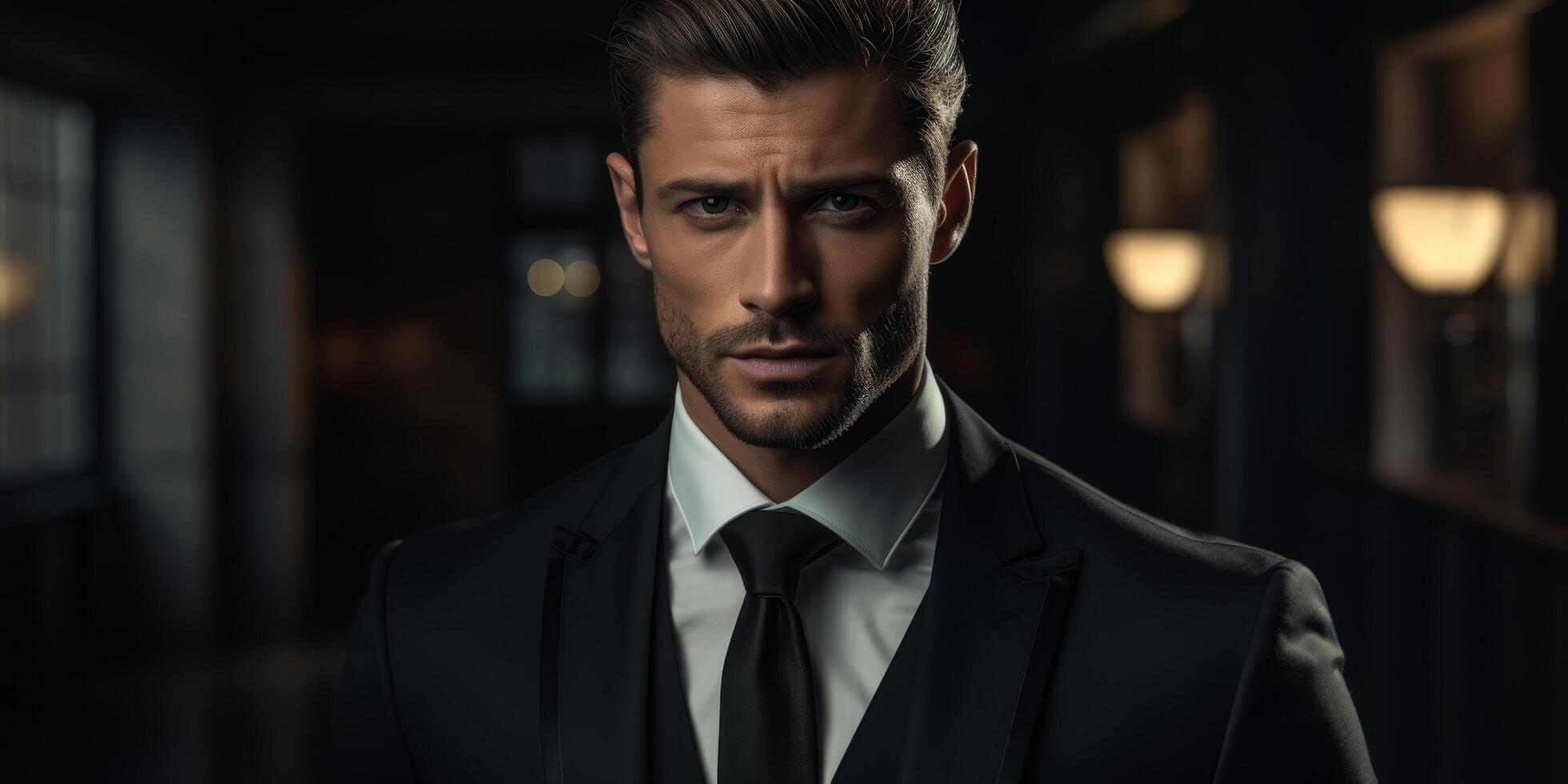 Serious businessman in dark suit and tie photo