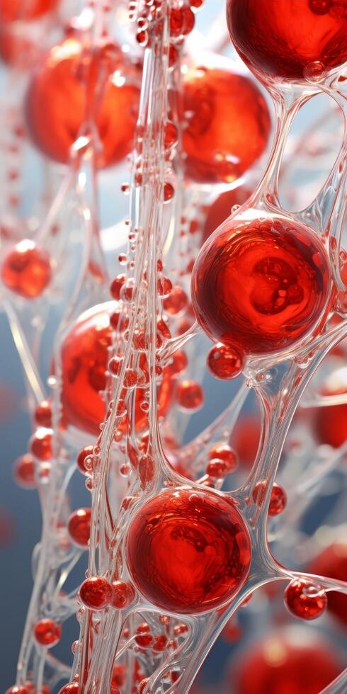 Vibrant red glass ornaments and bubbles photo