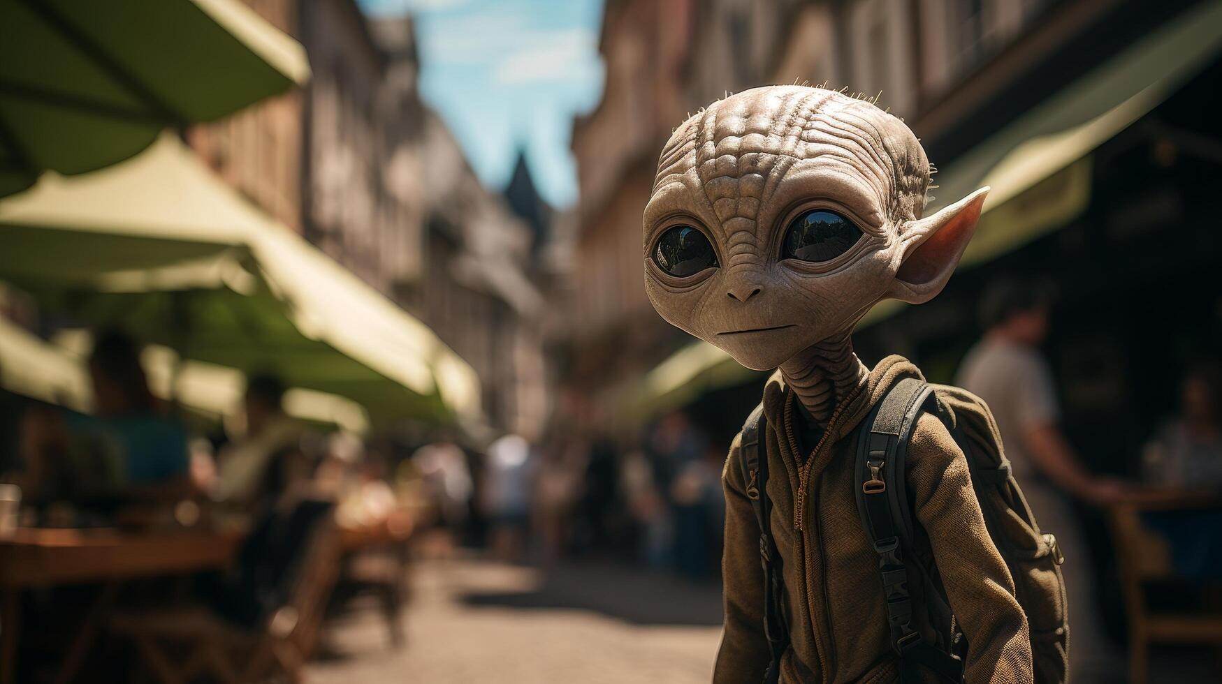 Curious alien creature in urban setting photo