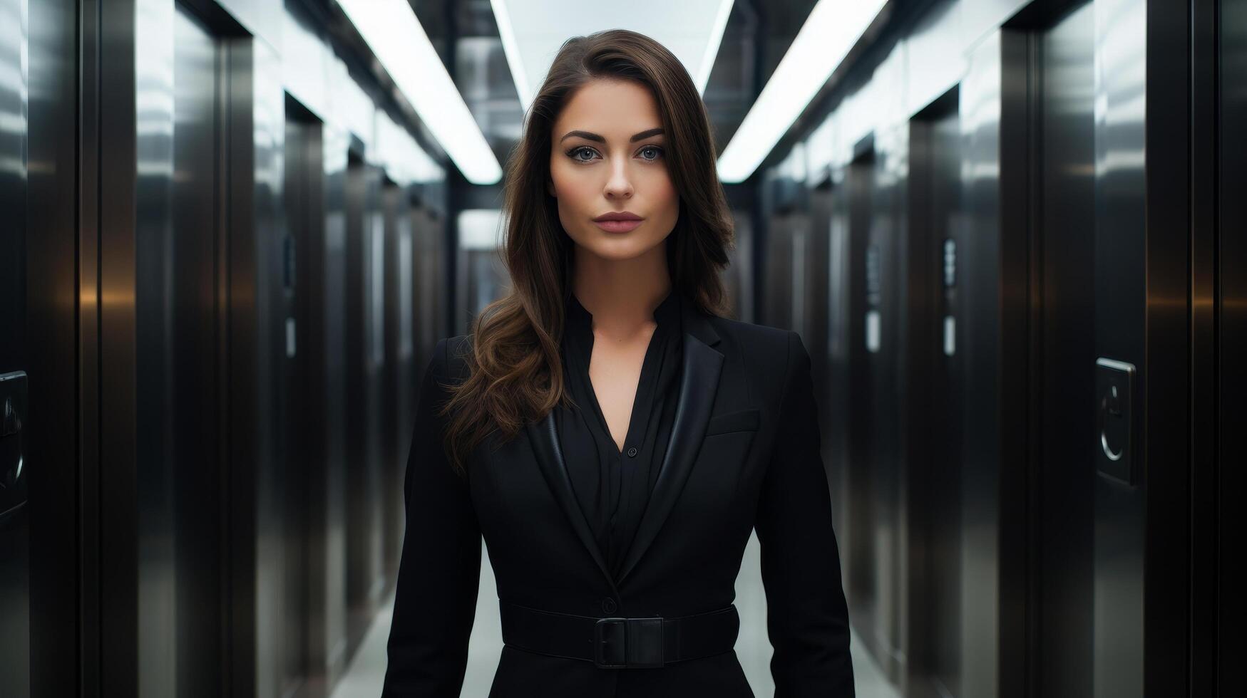 confident business woman in black suit photo