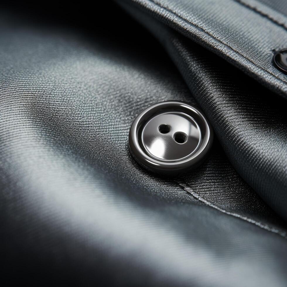 close up of a metal button on a black fabric photo