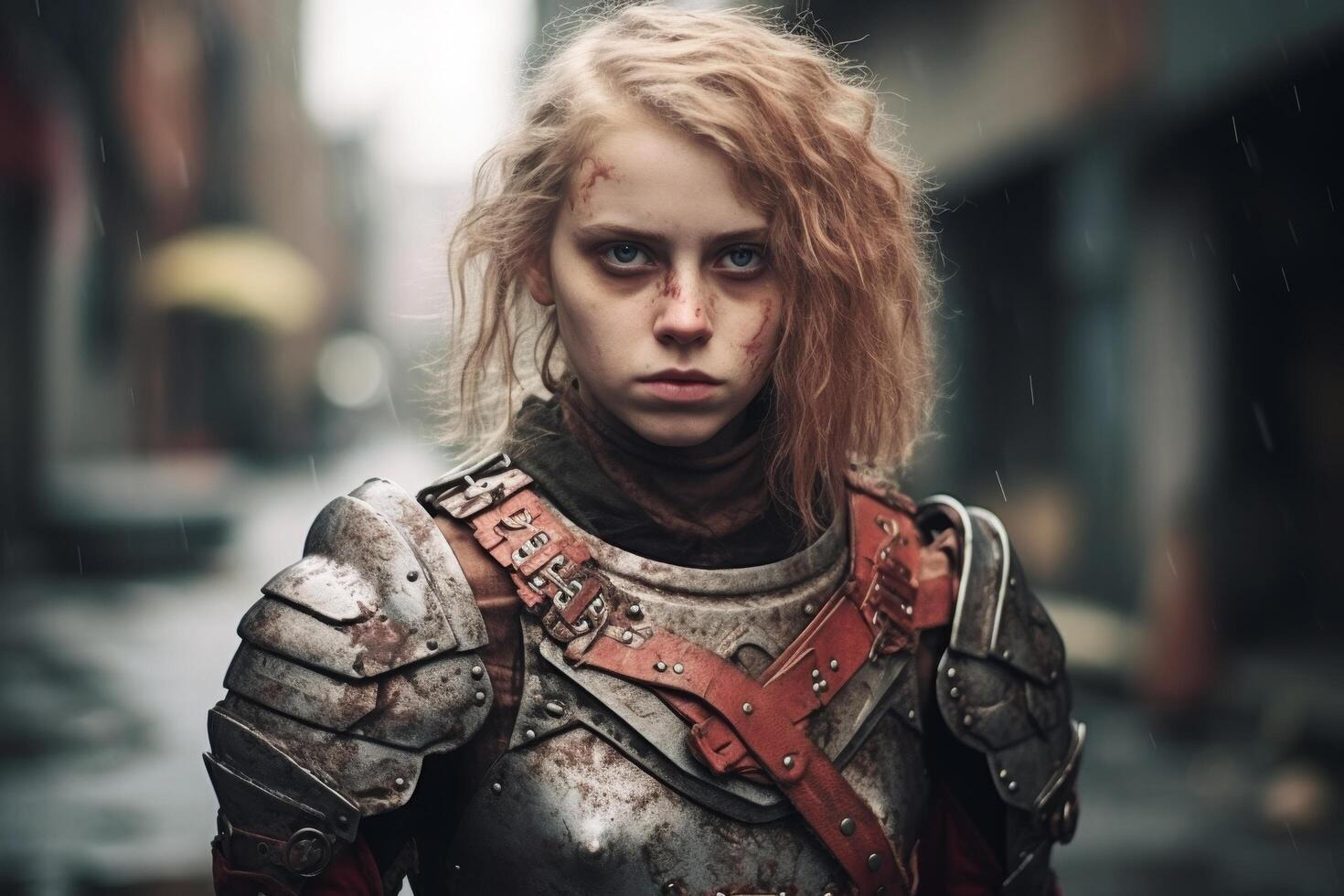 Determined warrior woman with fierce expression photo