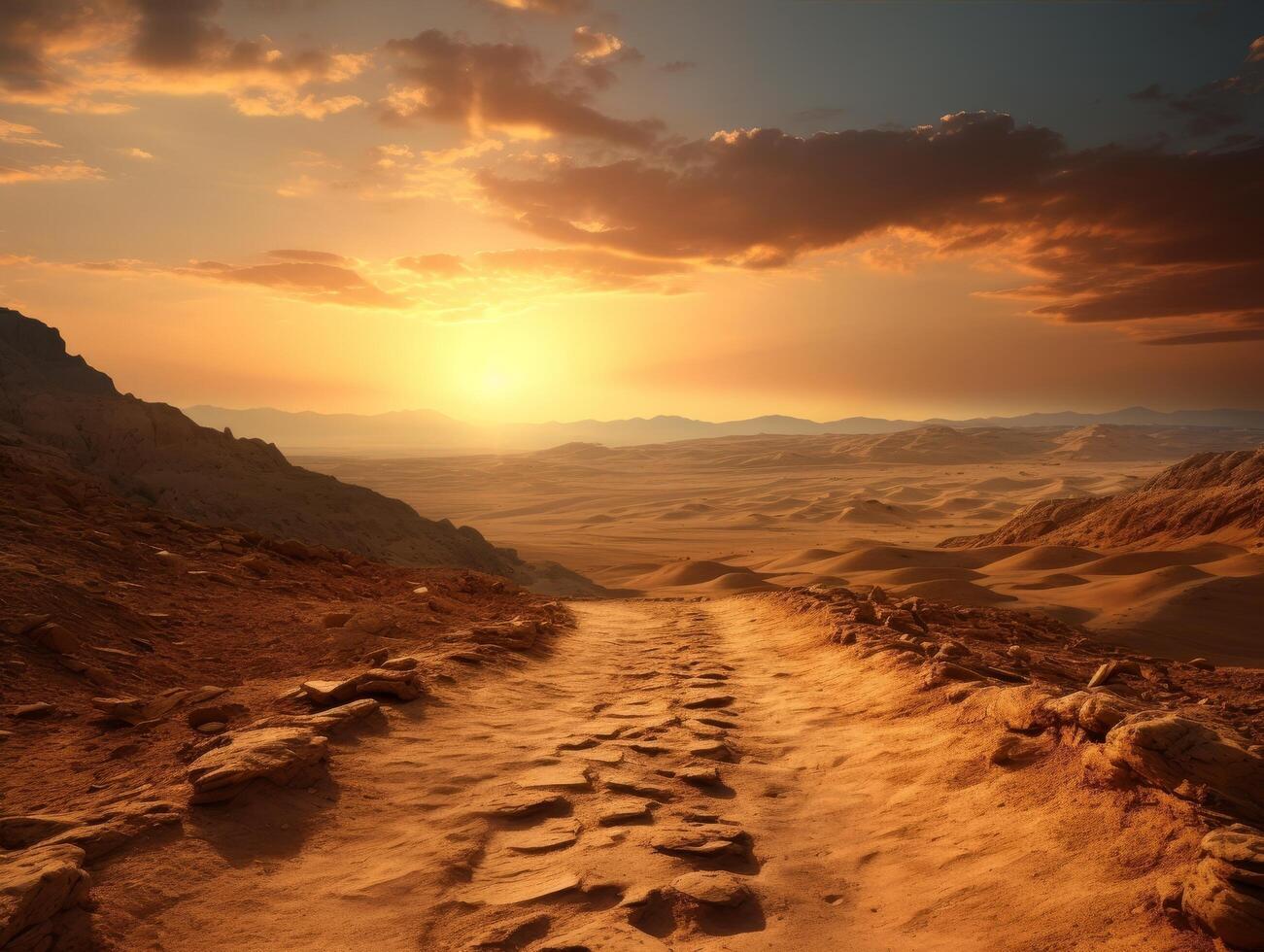 Dramatic desert sunset landscape photo