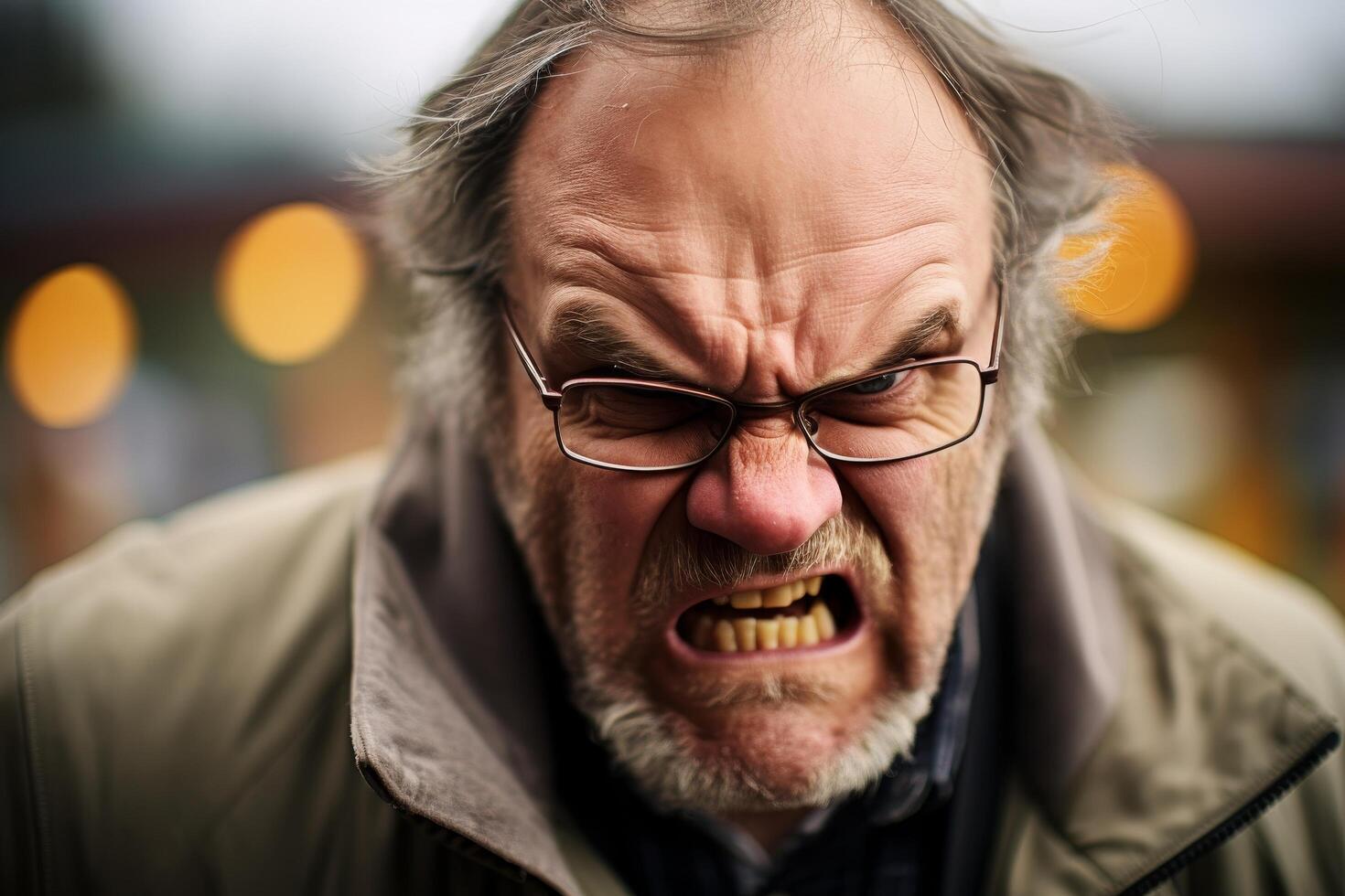 Angry senior man with glasses shouting photo
