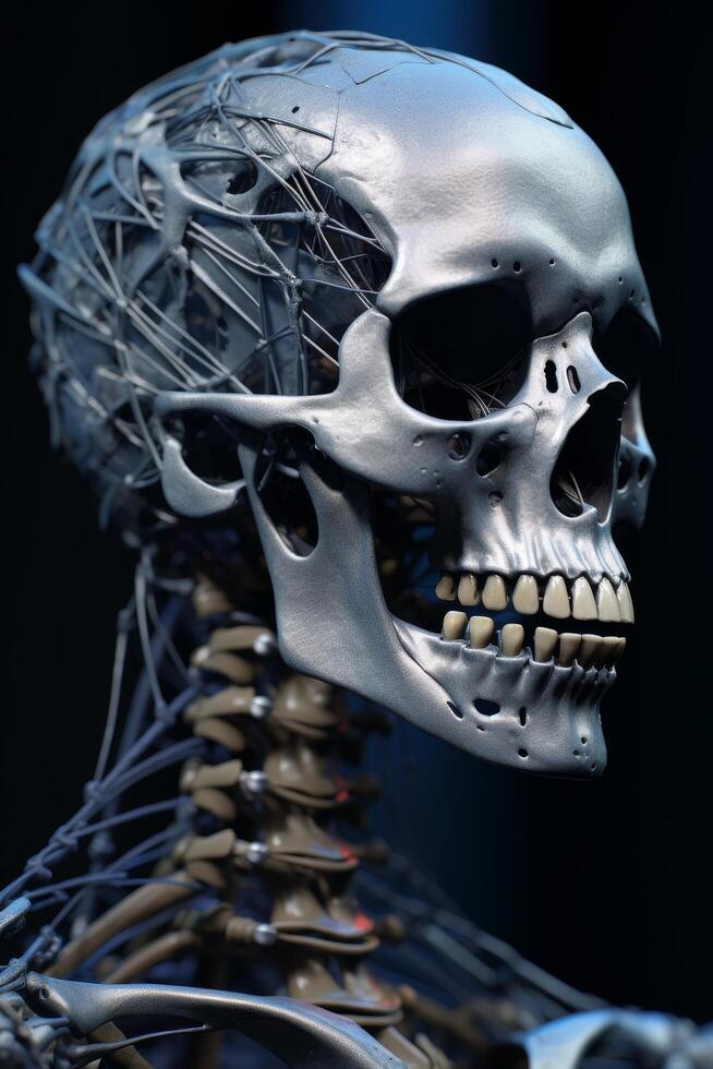 Futuristic skull with wire mesh photo