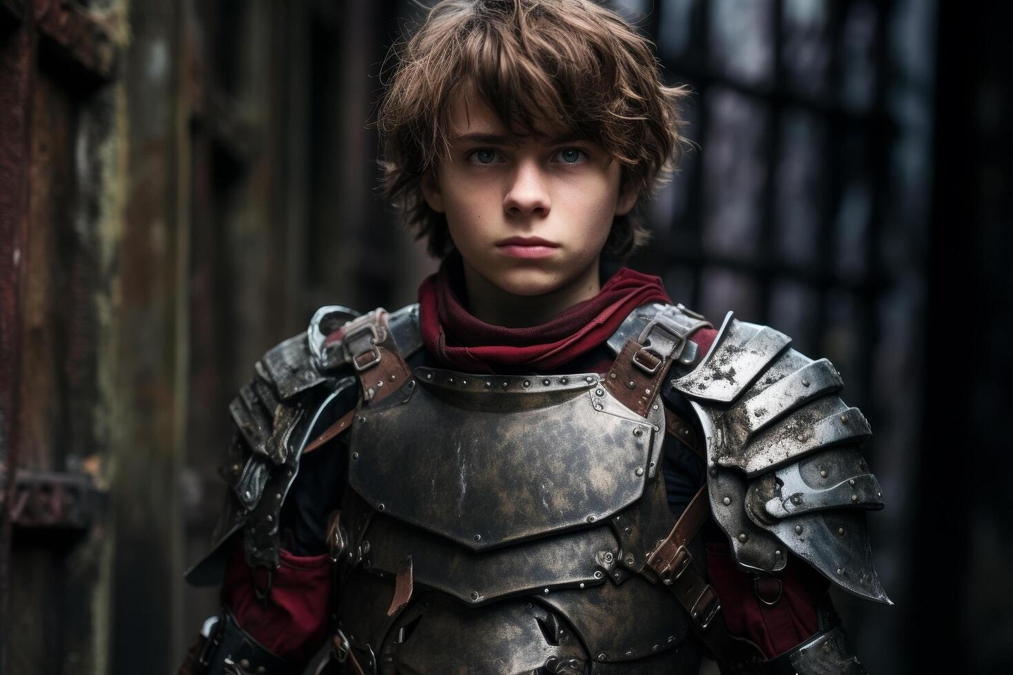 young warrior in battle armor photo