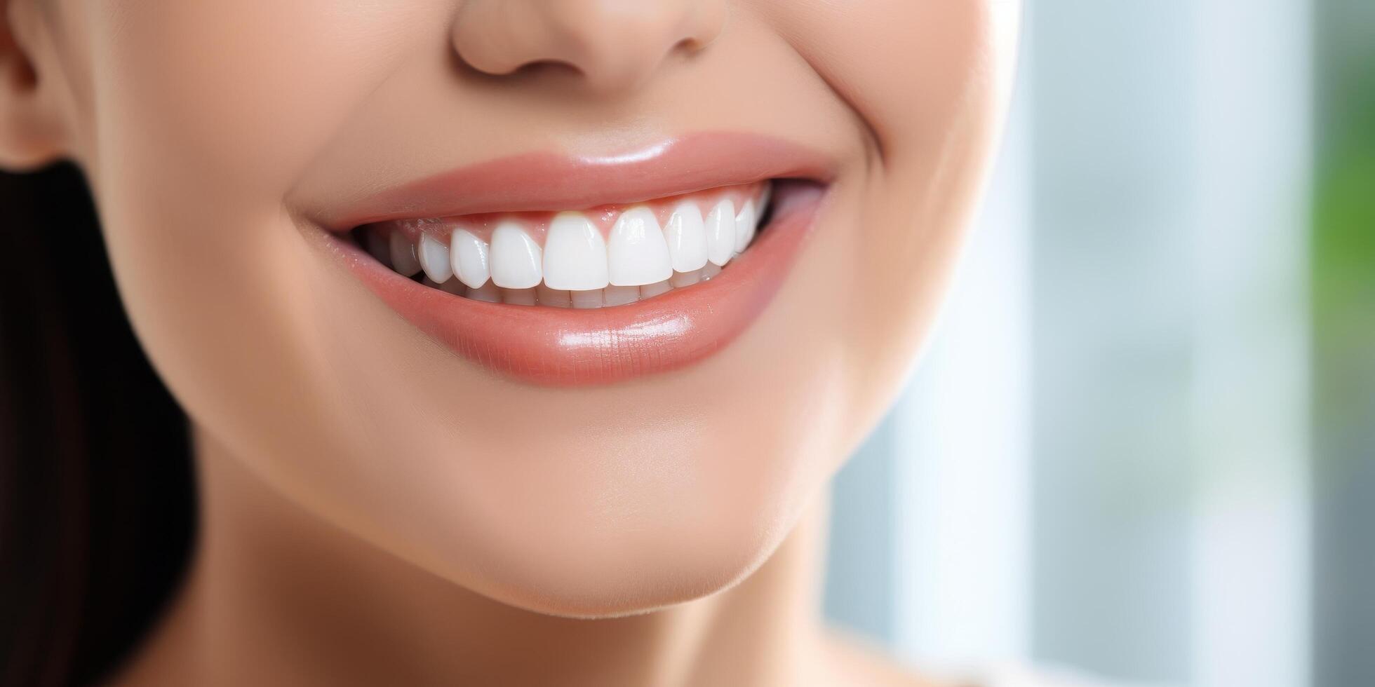 close up of a womans smiling lips photo