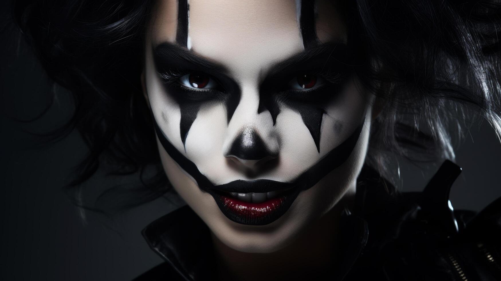 dark and intense female portrait with dramatic makeup photo