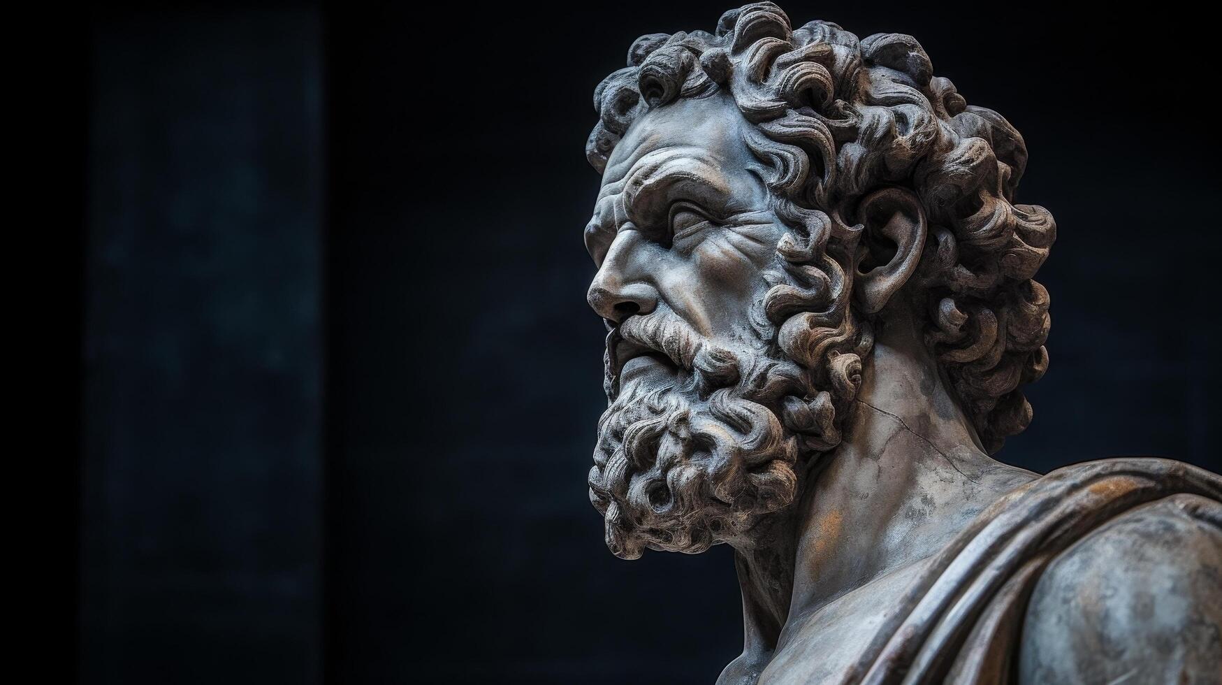 Dramatic close up of an ancient stone sculpture photo
