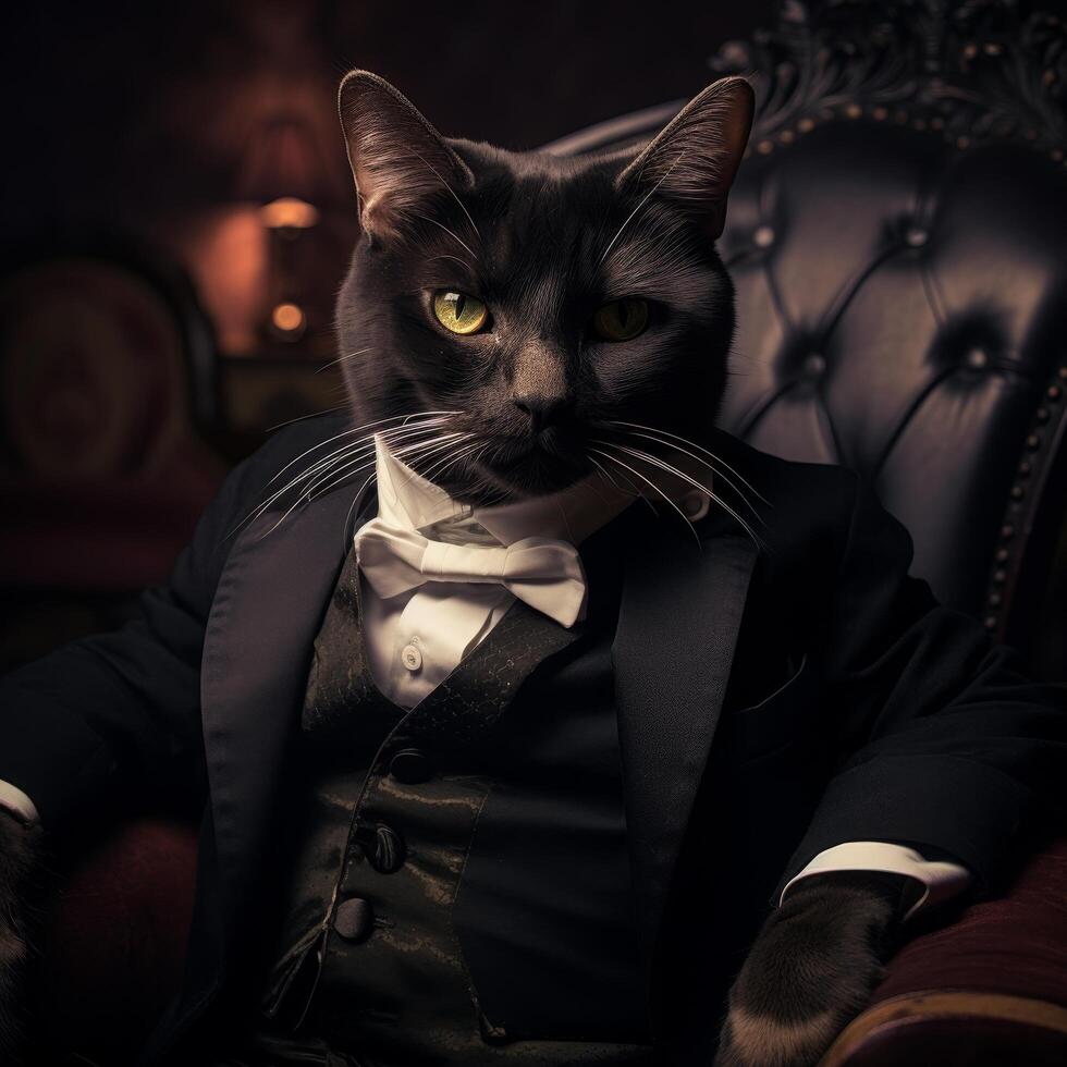 Elegant black cat in formal attire photo