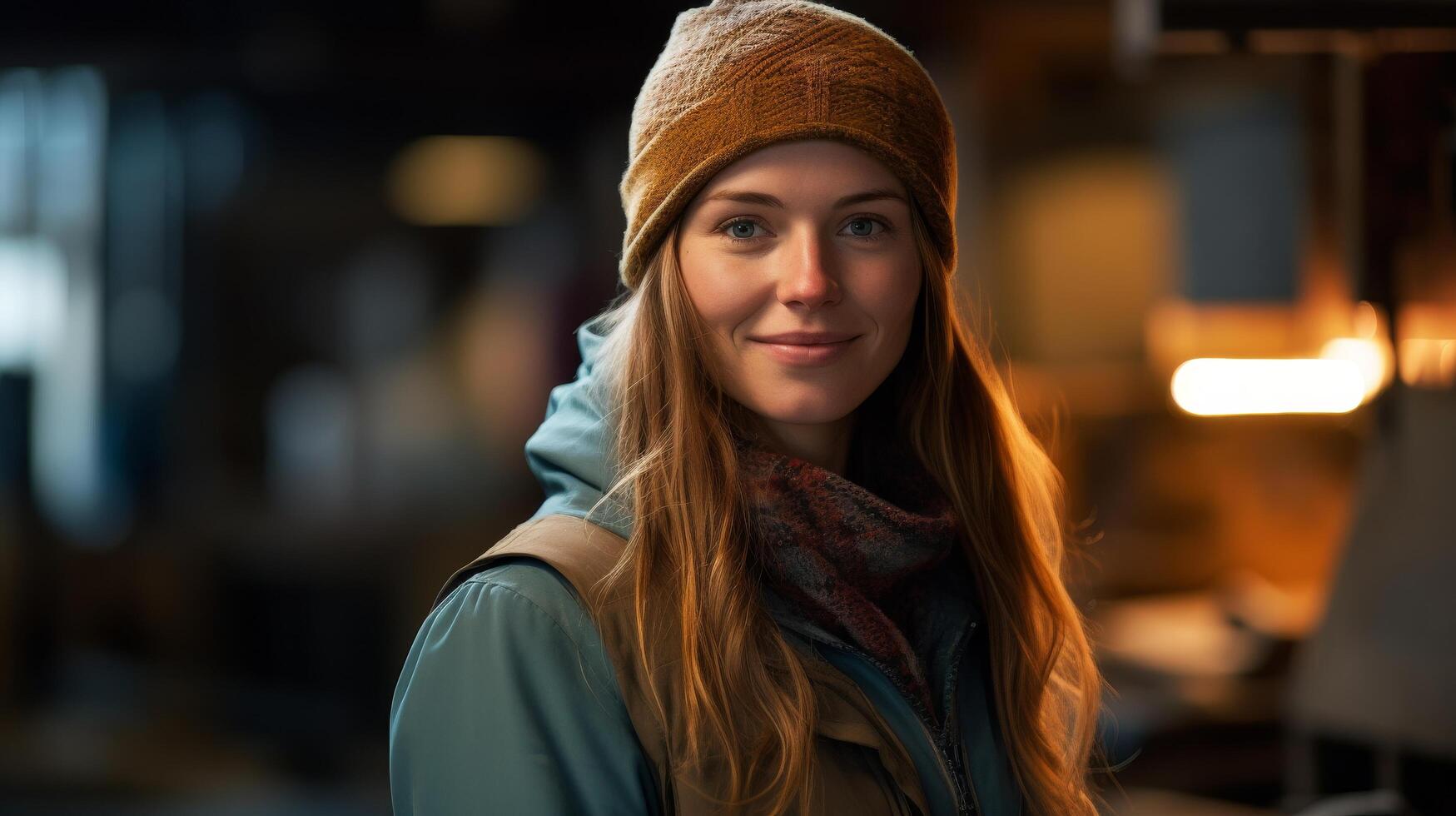 Smiling woman in warm winter clothing photo