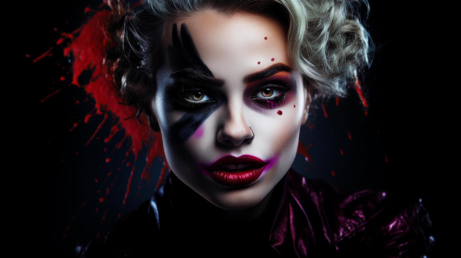 dramatic dark makeup portrait with red and black accents photo