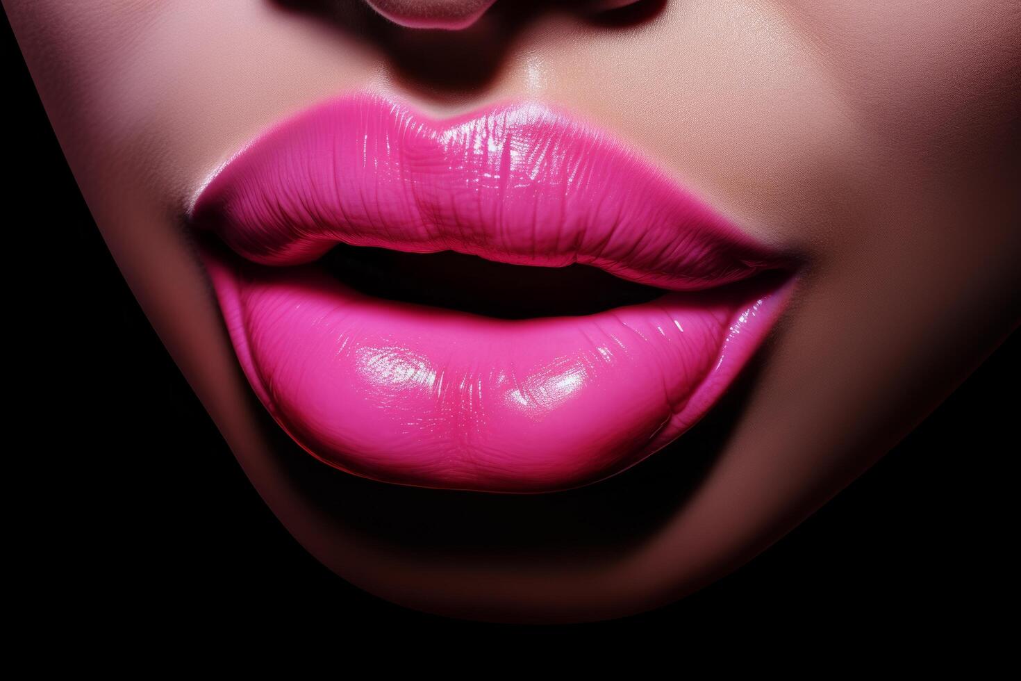 Glamorous pink lips close up photo