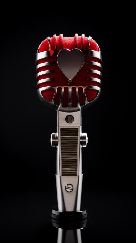 Vintage microphone with heart shaped grille photo