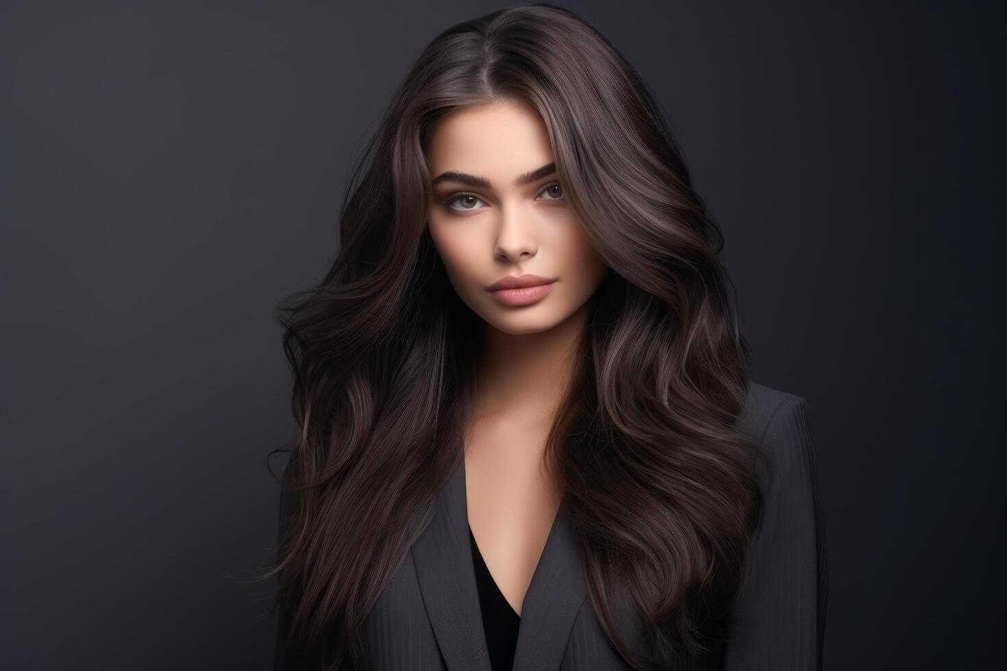 Elegant woman with long dark hair photo