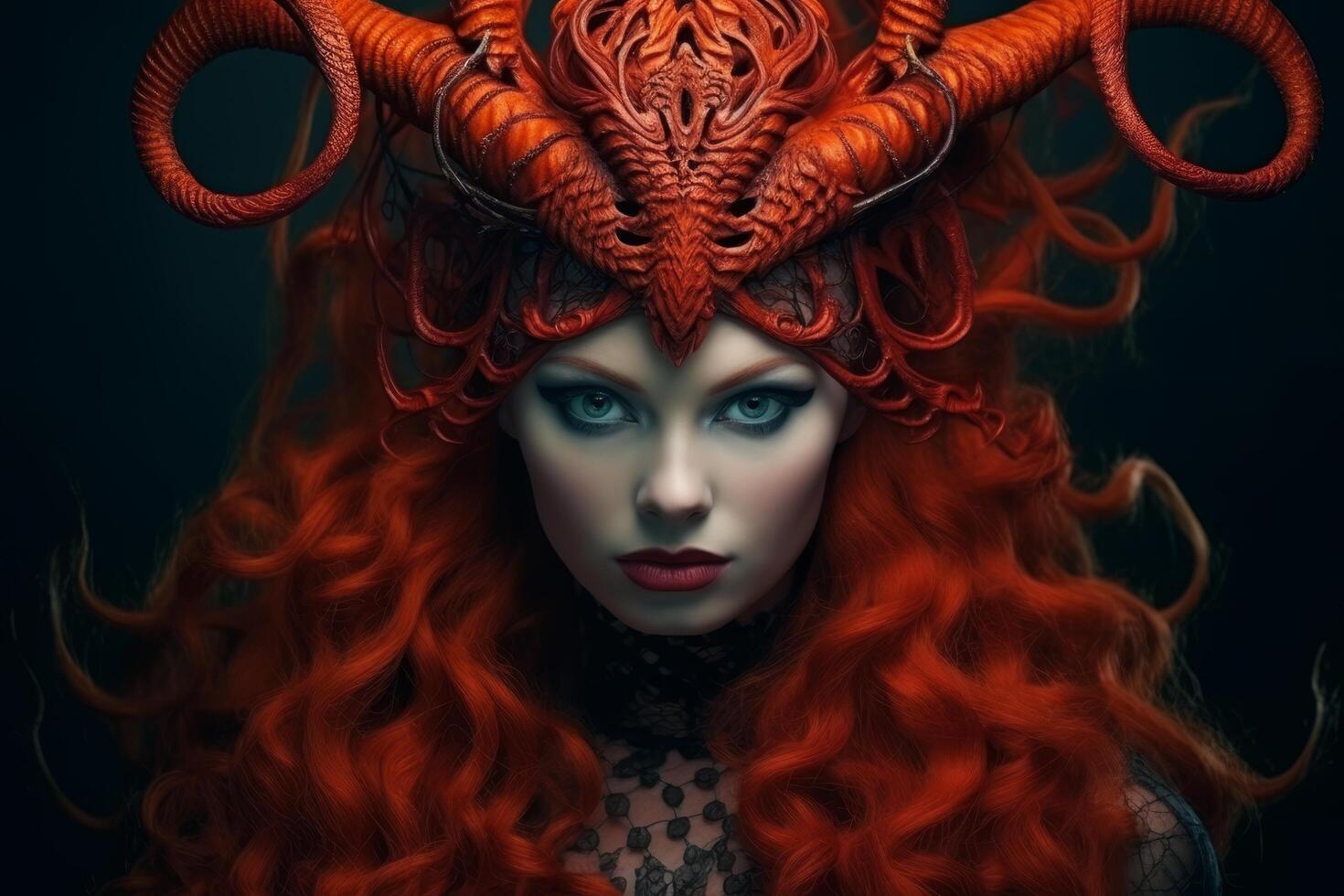 Dramatic fantasy portrait of a fierce female warrior photo