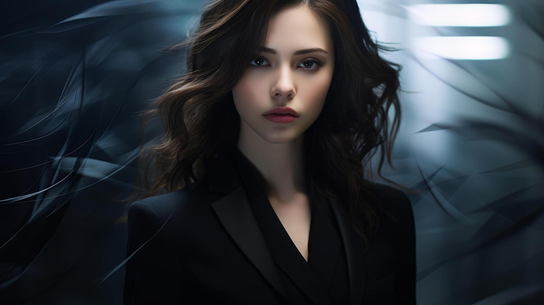 Mysterious woman in dark coat photo