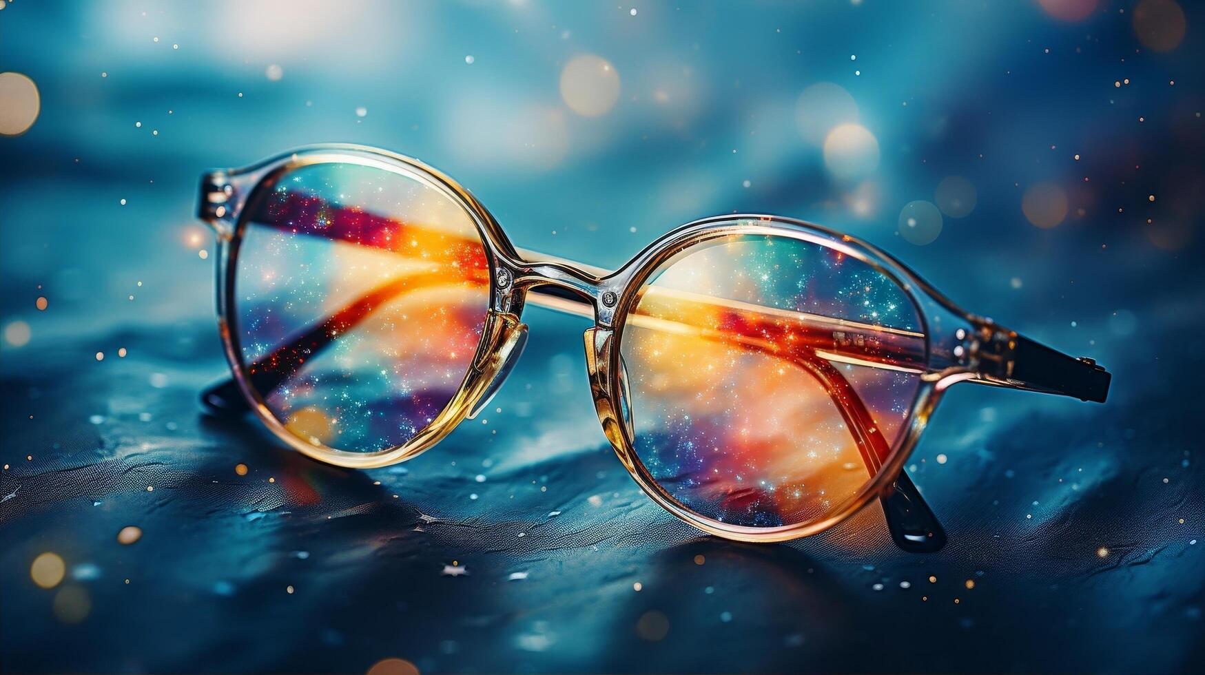 Colorful cosmic eyeglasses reflecting the universe photo