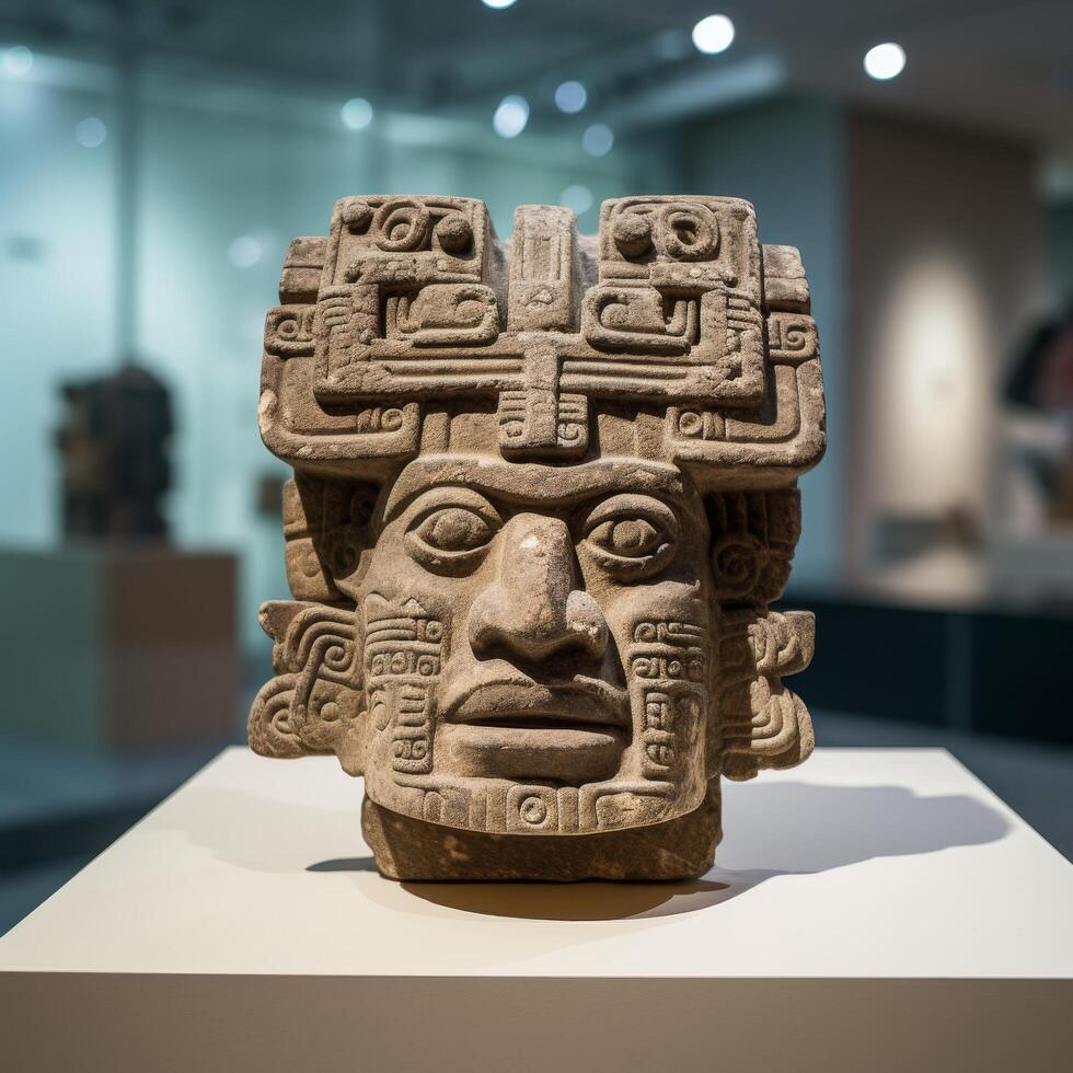 ancient stone sculpture with intricate carved patterns and symbols photo