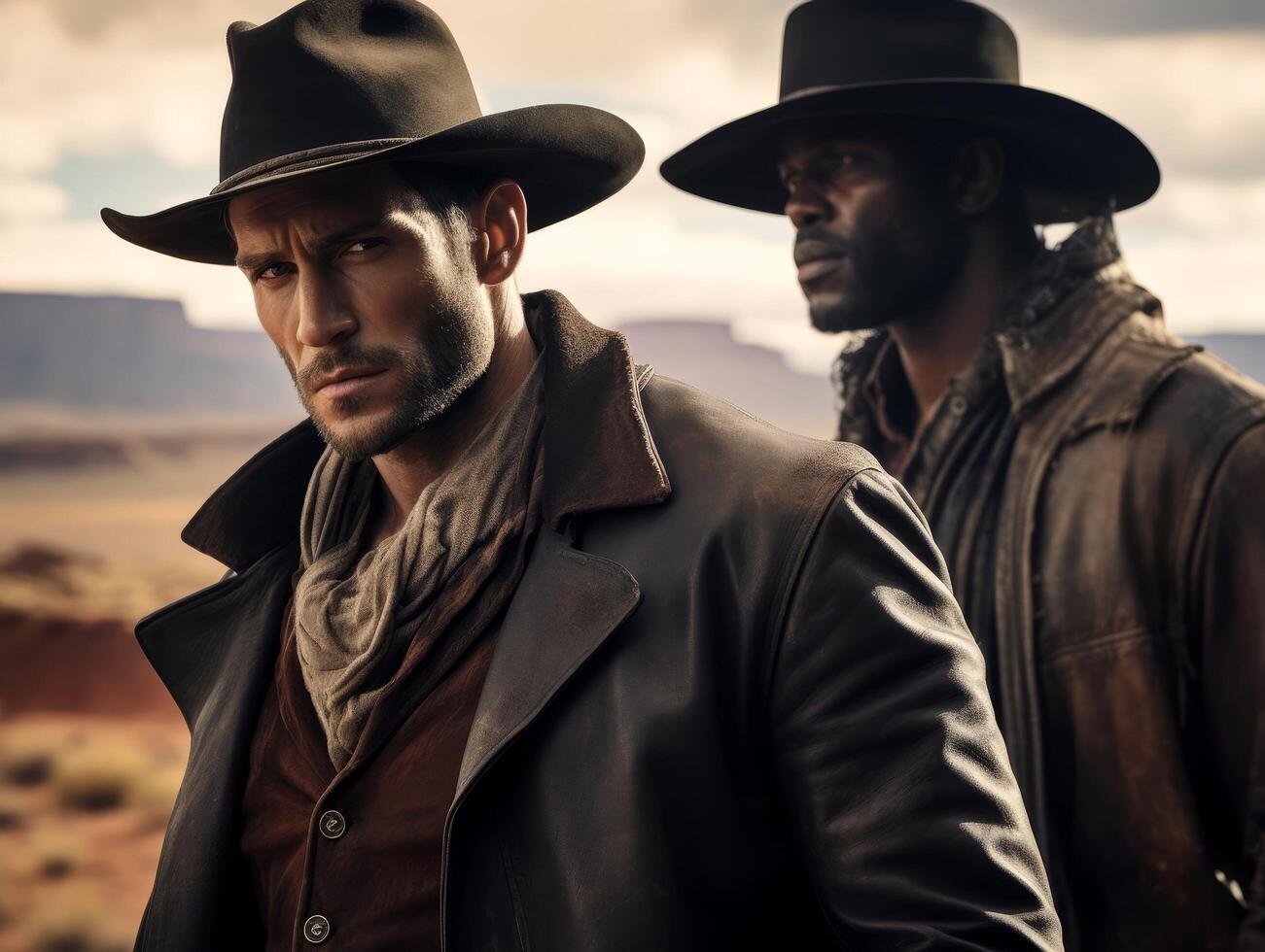 two rugged cowboys in the wild west photo
