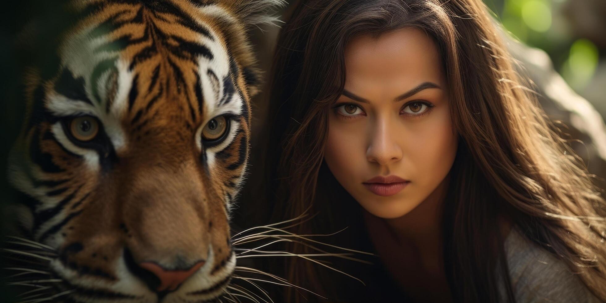 fierce woman with tiger photo