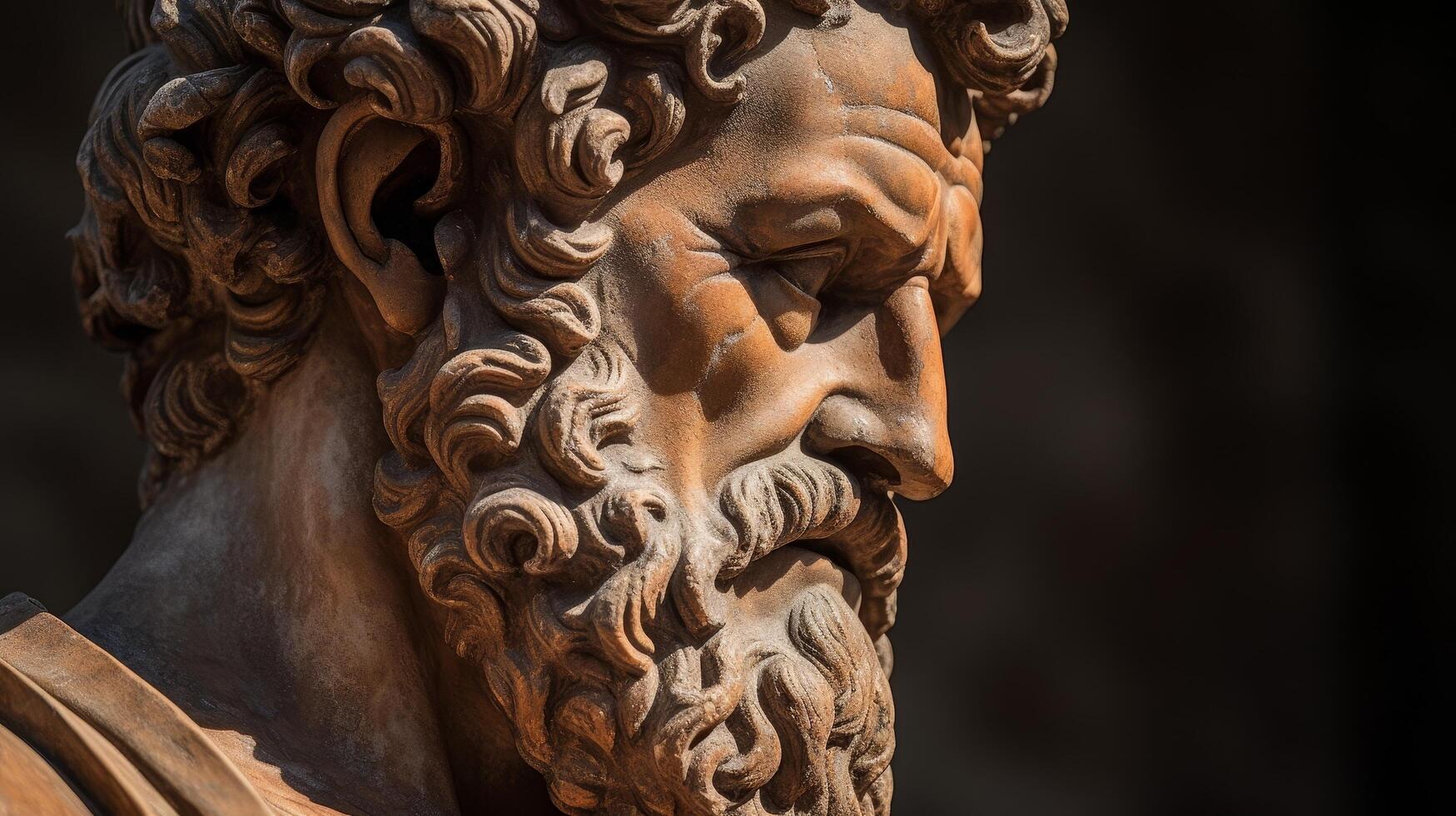 Intricate carved statue with detailed facial features photo