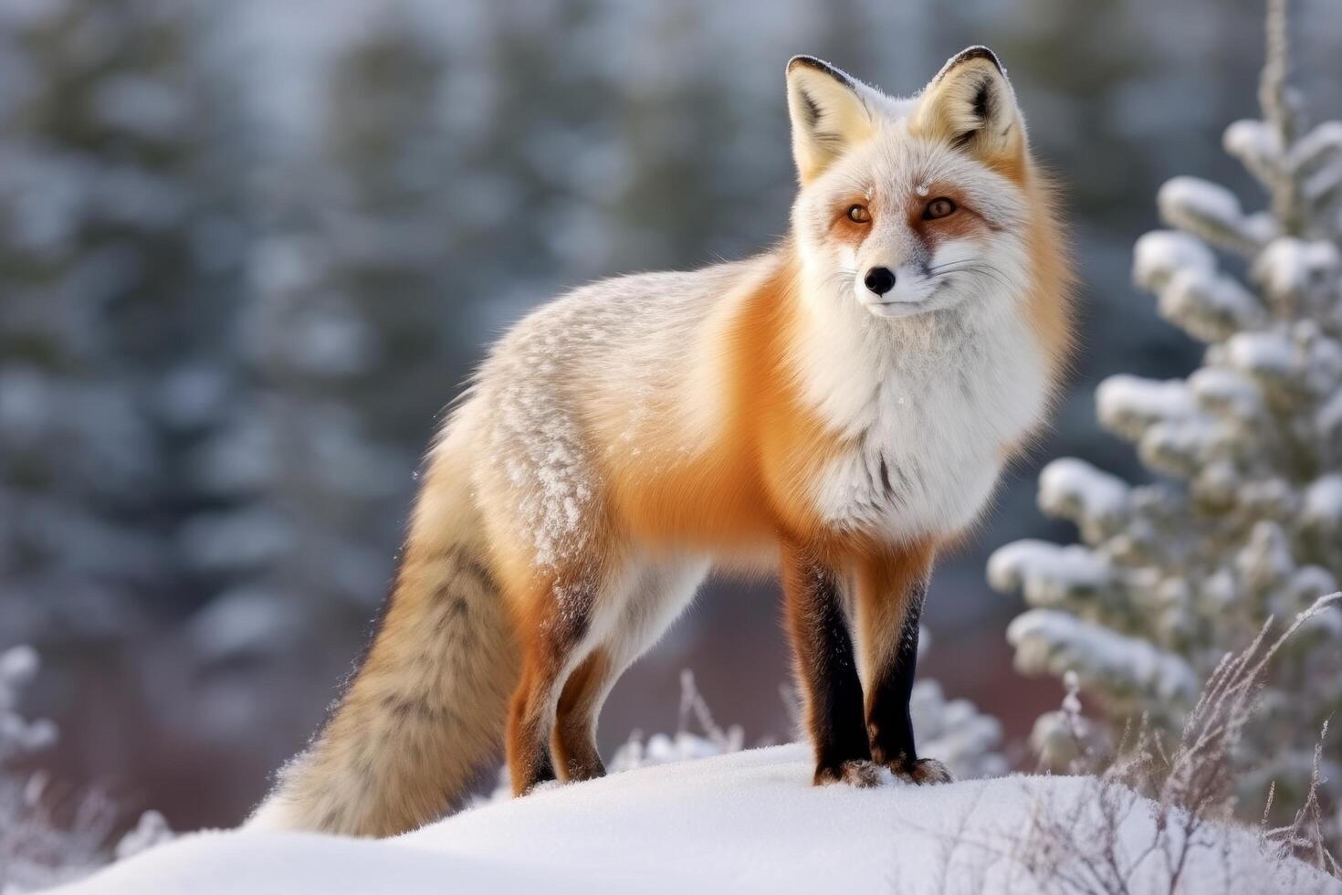 Majestic red fox in snowy winter landscape photo