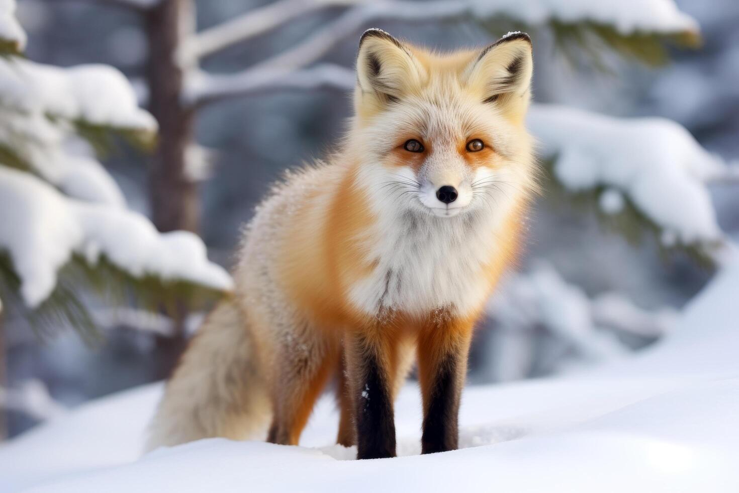 Captivating red fox in snowy forest photo