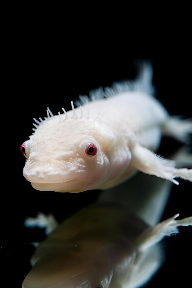 Close up of a white albino fish with red eyes photo