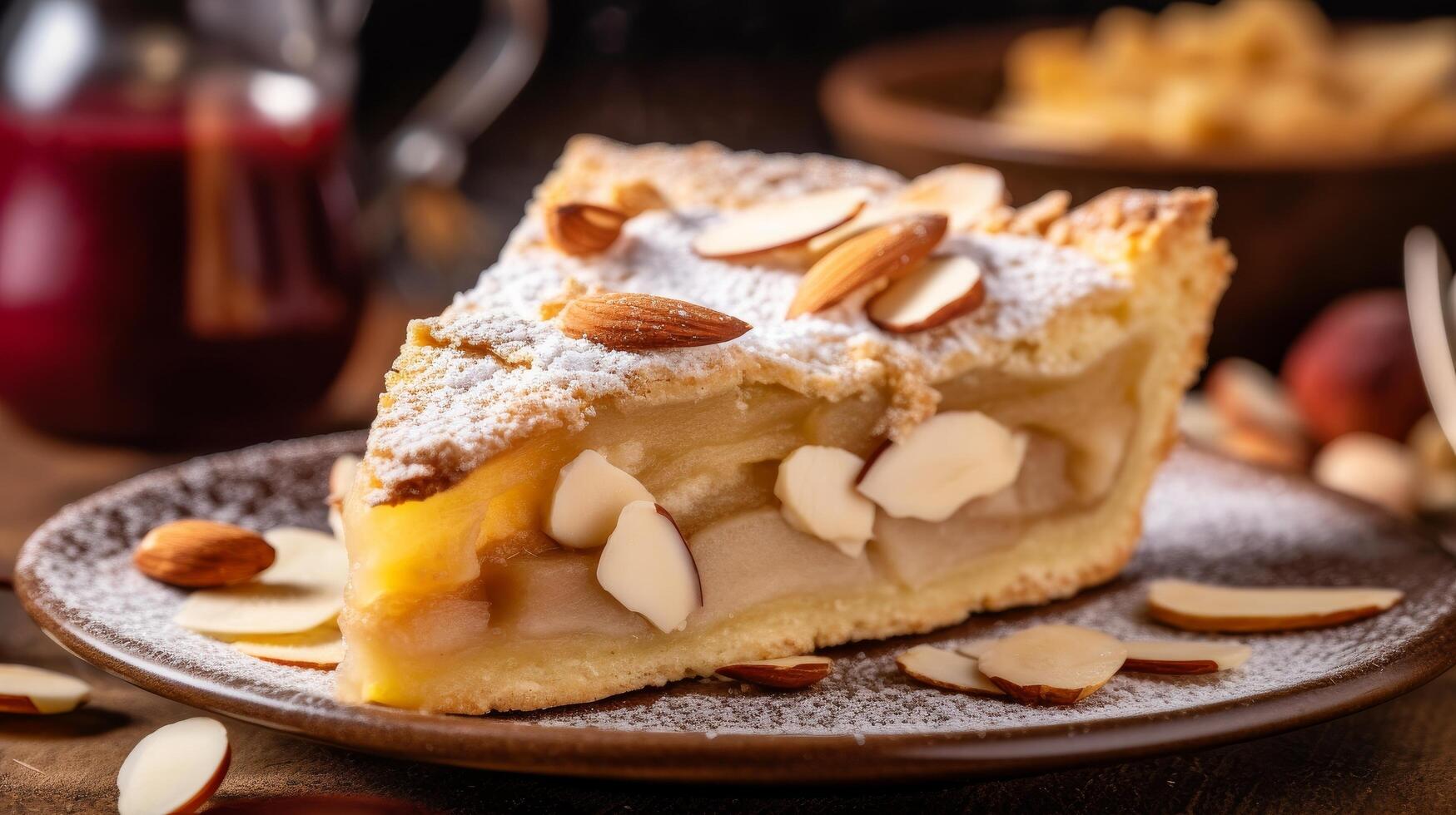 Delicious homemade apple pie with almonds photo