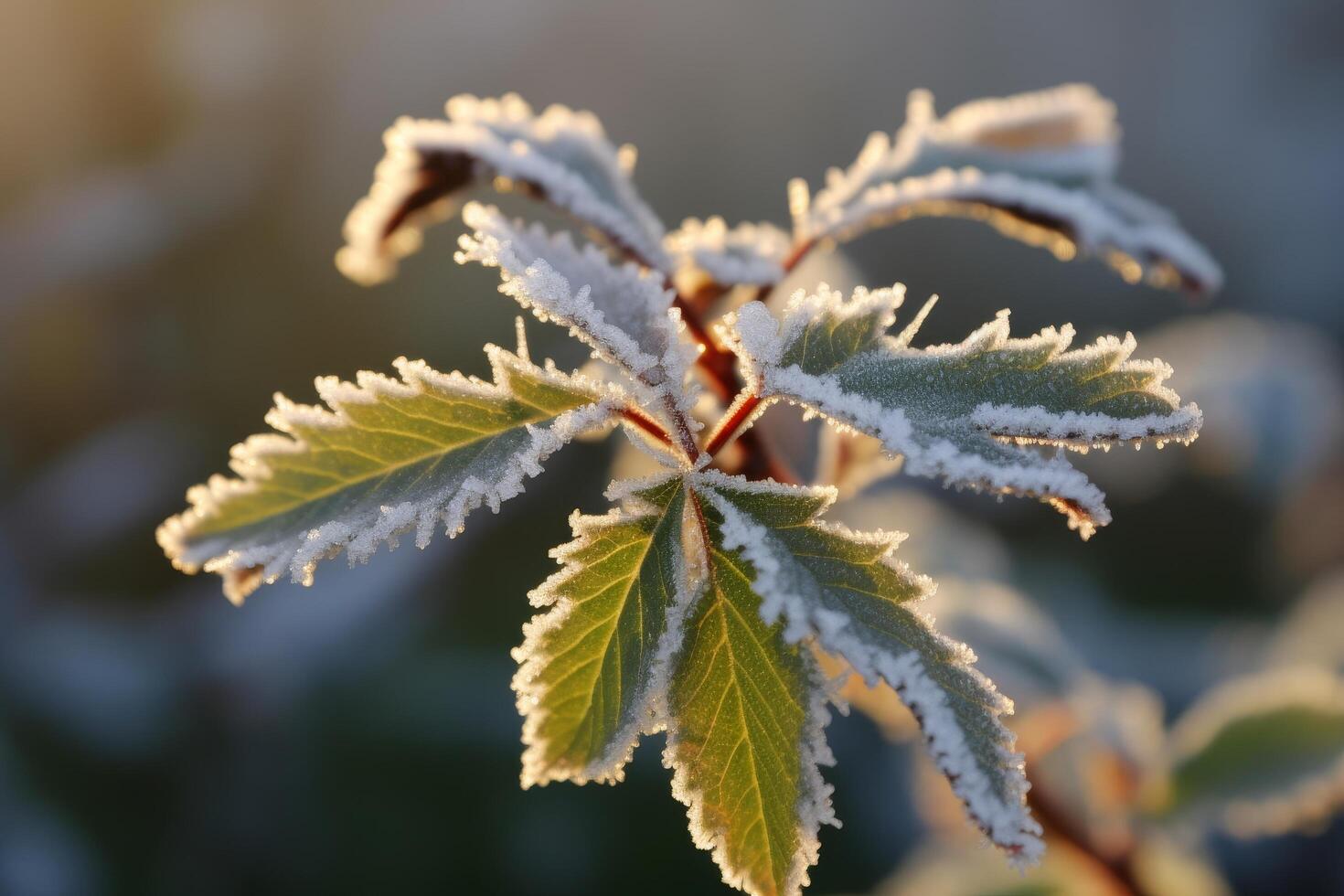 Frosty leaves on a winter morning photo