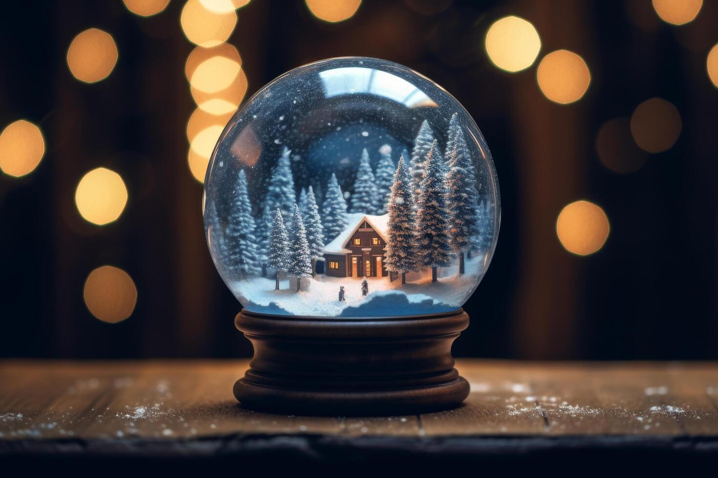 Cozy winter cabin in snowy forest scene photo