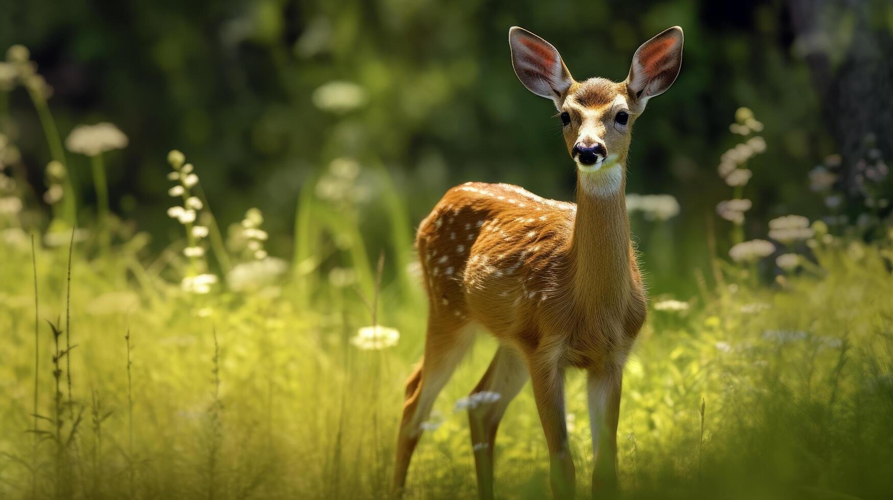 Curious deer in lush green forest photo