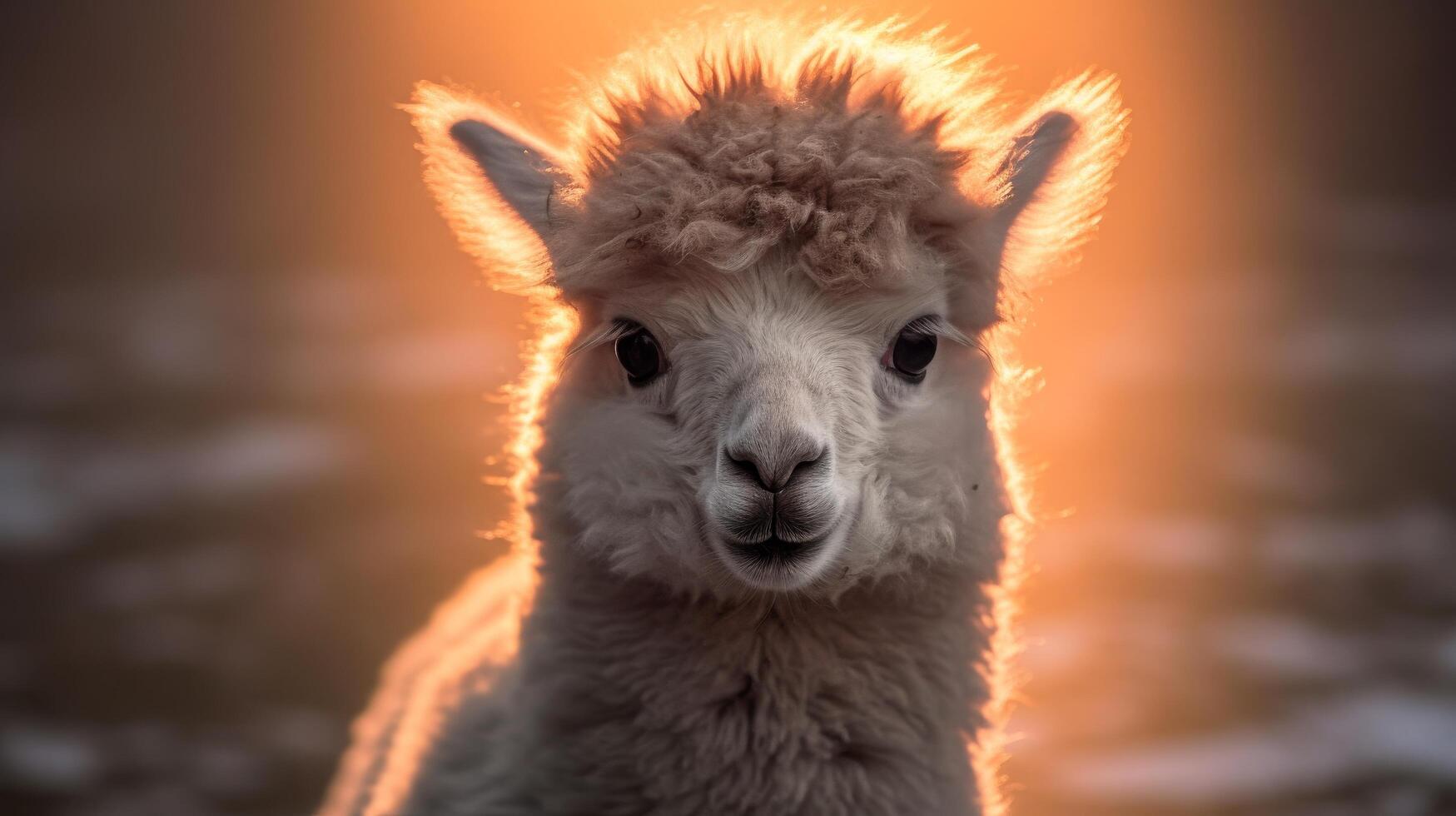 Fluffy alpaca with warm lighting photo