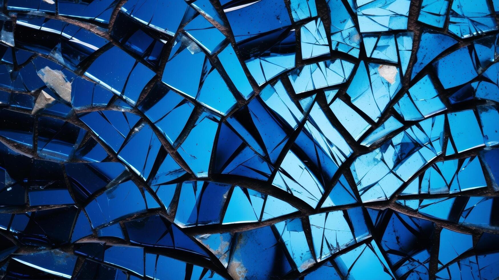 Shattered glass mosaic in shades of blue photo