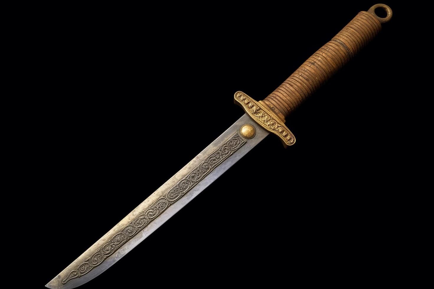 Ornate golden dagger with intricate designs photo