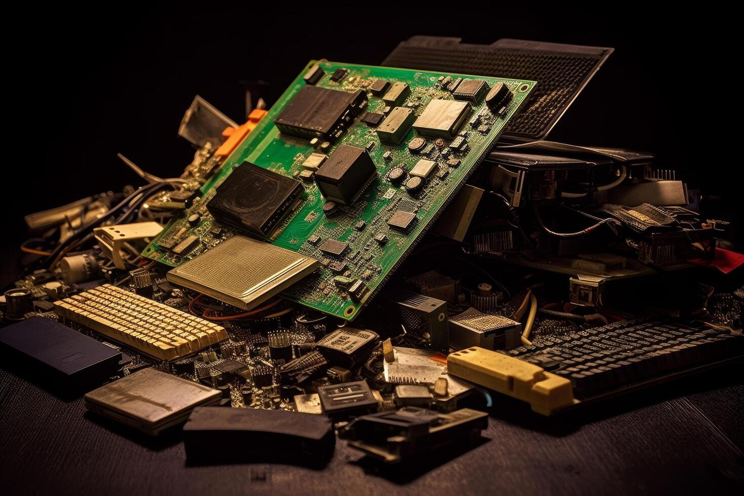 Closeup of computer hardware components and circuit board photo